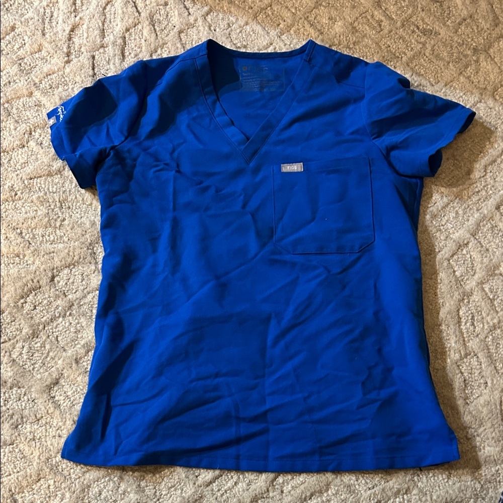 Blue Women's V-Neck Scrub Top